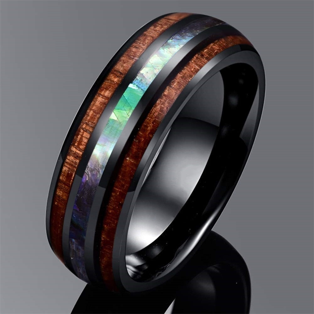 Stainless Steel Ring with Hawaiian Koa Wood