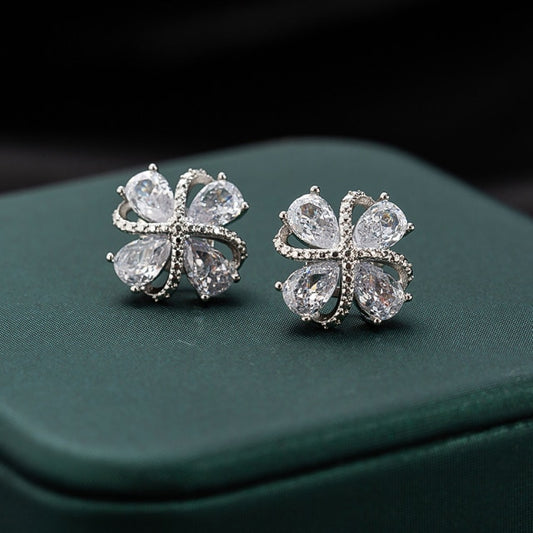 Pear Shaped Zirconia Flower Stud Earrings